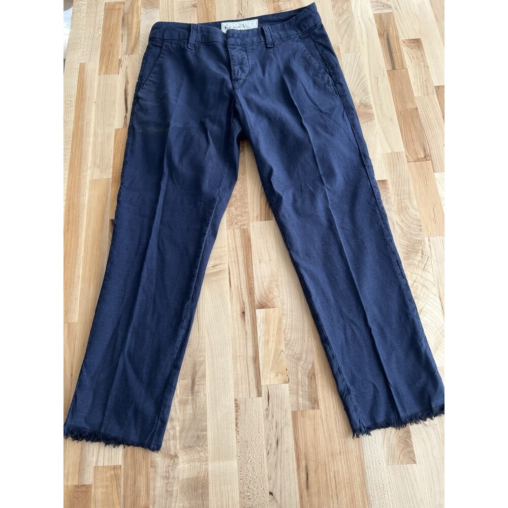 Frank & Eileen Wicklow Pants Straight Cut Cropped Raw Hem Stretch Navy Size 2